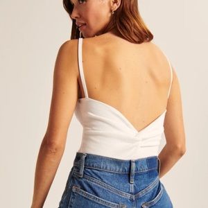 Abercrombie A&F Soft AF Ribbed White Open Twist Back Bodysuit, Size L 🤍